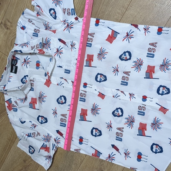 Mad Engine Mens White USA All Over Abe Lincoln Patriotic Button Up Size Large - Picture 3 of 7
